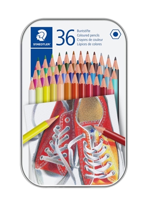 Staedtler Crayon de couleur hexagonal dans une boîte en métal assortis (36)